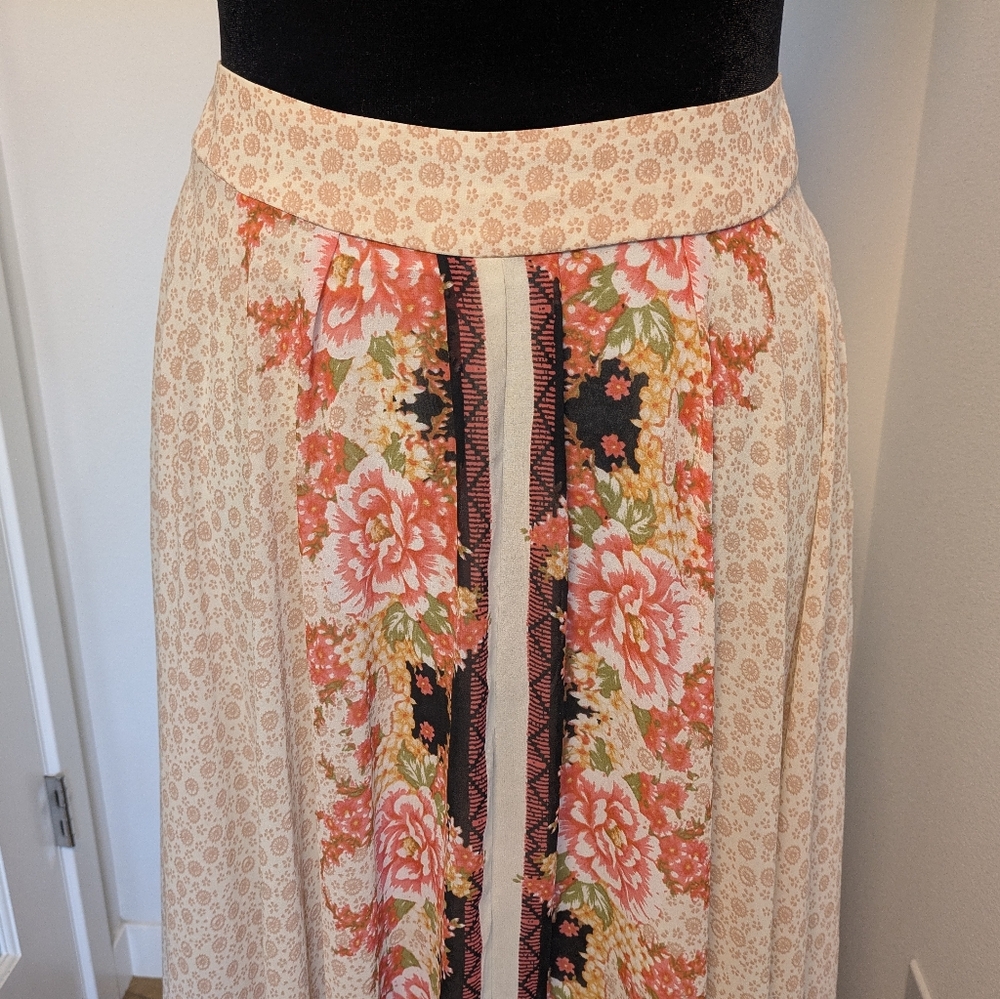 Free People Lovely Lady Floral Maxi High-Low Elastic Waist Lined Sz L Skirt Boho - Picture 4 of 11